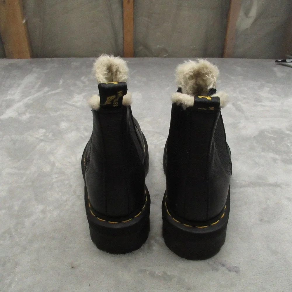 Dr Martens Unisex W5 M4 Boots Black‎ Leather Quad Platform Lug Faux Fur Chelsea
